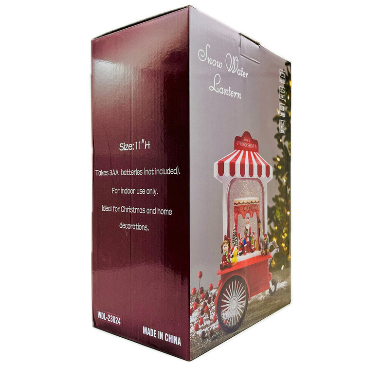 گوی موزیکال مدل پمپی لایت باکس آکواریومی طرح چرخ دستی بابانوئل و کریسمس کد P4214