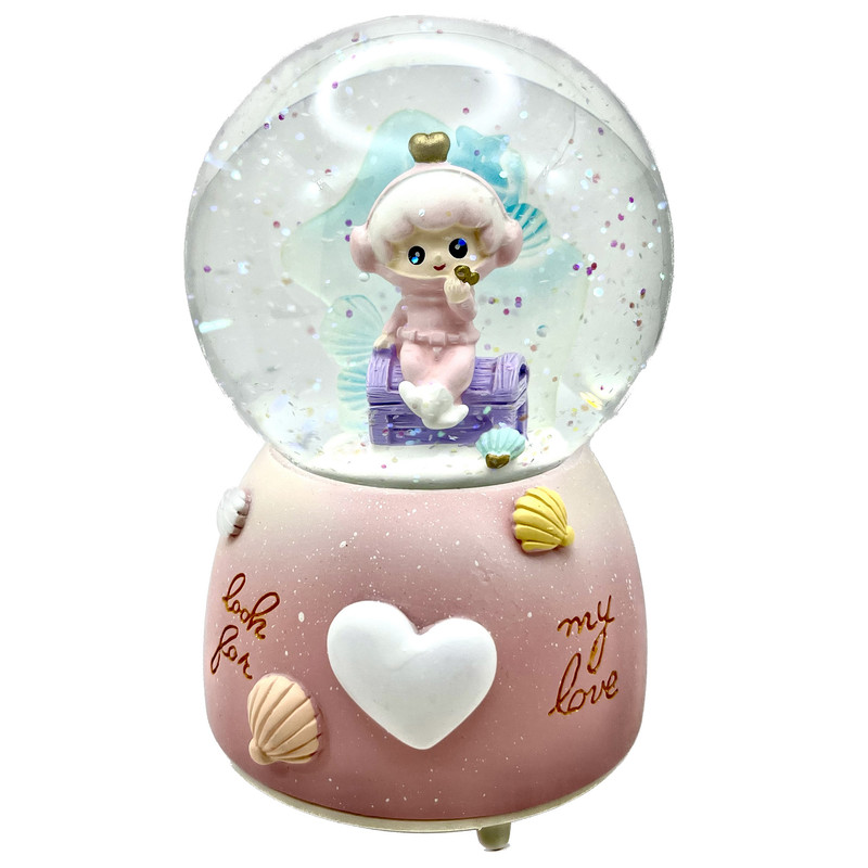 گوی موزیکال مدل پمپی مدیوم My Love طرح بچه دوست داشتنی و صدف شفاف کد MPB7681